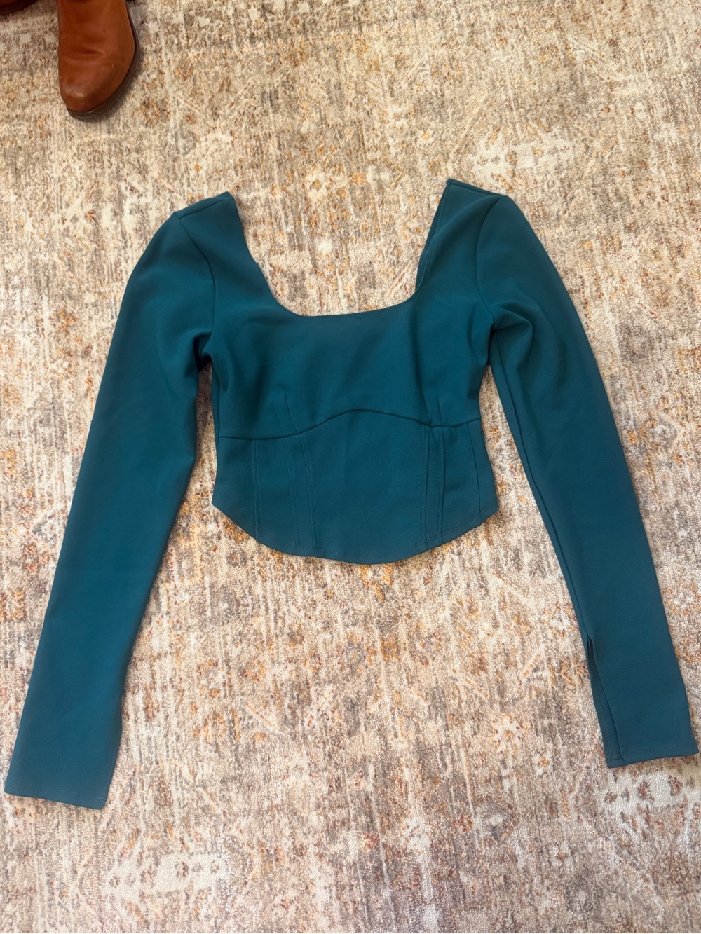 Abercrombie & Fitch Teal Long-Sleeve Scoop-Neck Crop Top
